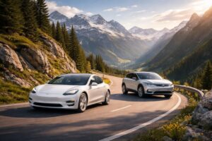 Photographier les Alpes en voiture électrique avec Tesla Model 3 et Volkswagen ID.4